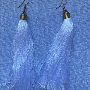 Chic Blue Tassel Earrings with Metallic Accents